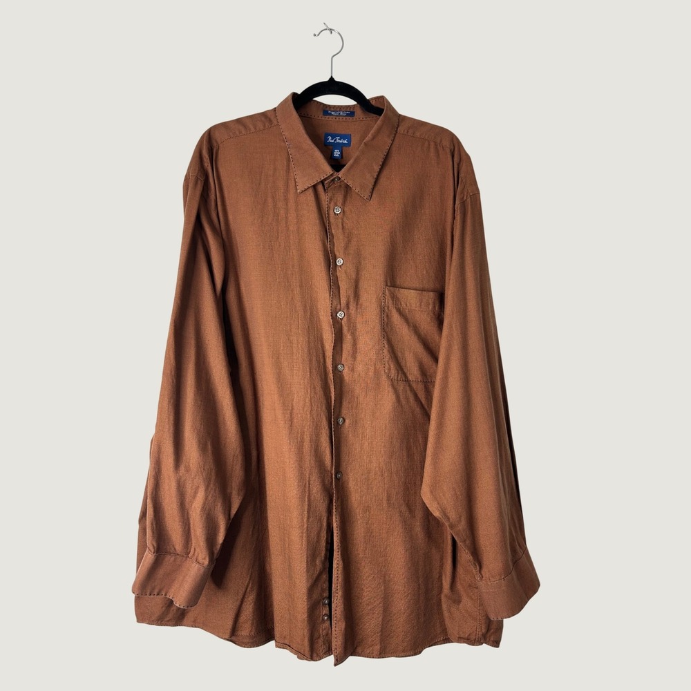 Paul Fredrick Sport Shirt Mens 4XL Brown 100% Cotton Long Sleeve Button Up